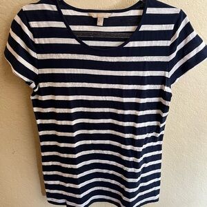 Banana Republic Navy and White Striped Top with sequin stripes